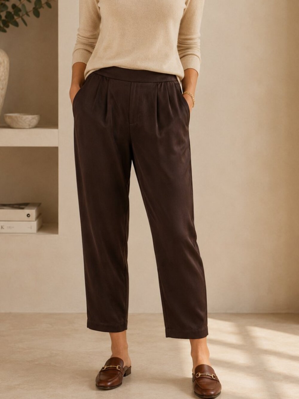 ATM Anthony Thomas Melillo 100% Silk Pants Chocolate Brown Cropped Small